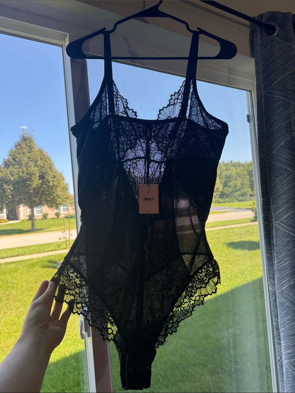 Pissy Black Lace Shaping Bodysuit with Scalloped Lace Trim